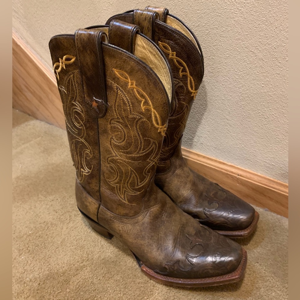 Tony Lama Distressed Brown Mid-Shaft Western Embroidered Boots 7.5B